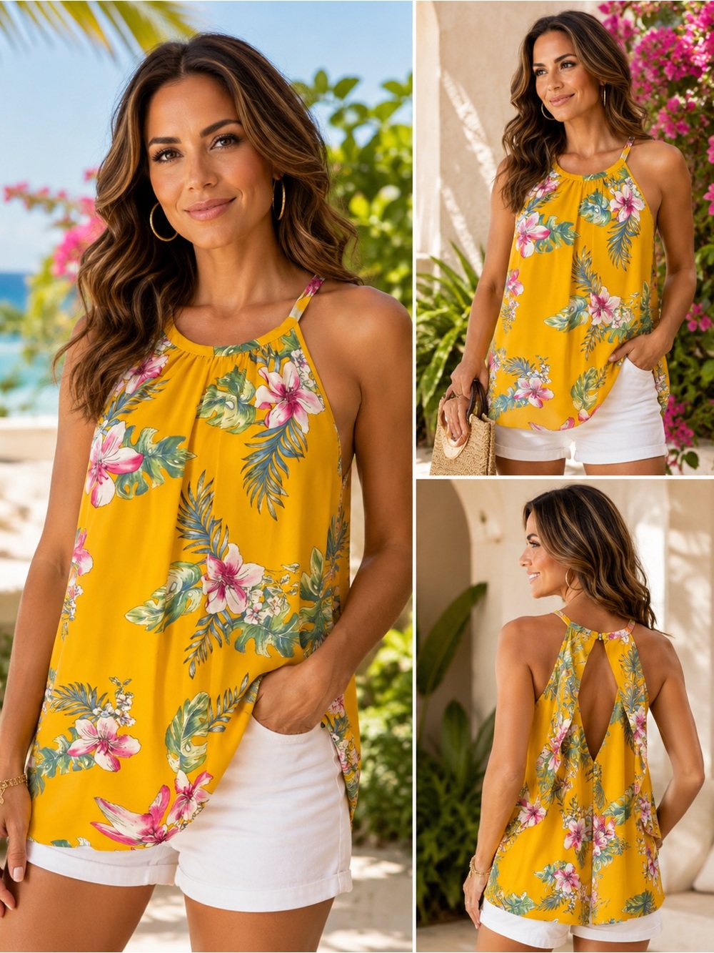 Lush - Yellow Floral Halter Top – Size Small